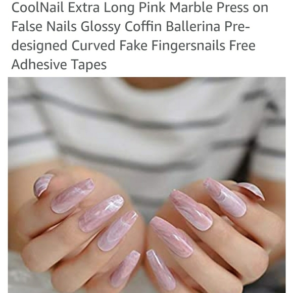 EXTRA LONG MARBLE COFFIN 💅 NAILS PRESS ON GLUE ON - Picture 5 of 10